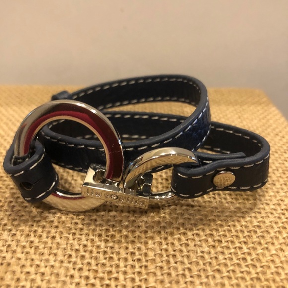 New Lia Sophia Bracelet Wrap Star Navy Blue leather double wrap w/ silver clasp - Picture 4 of 9
